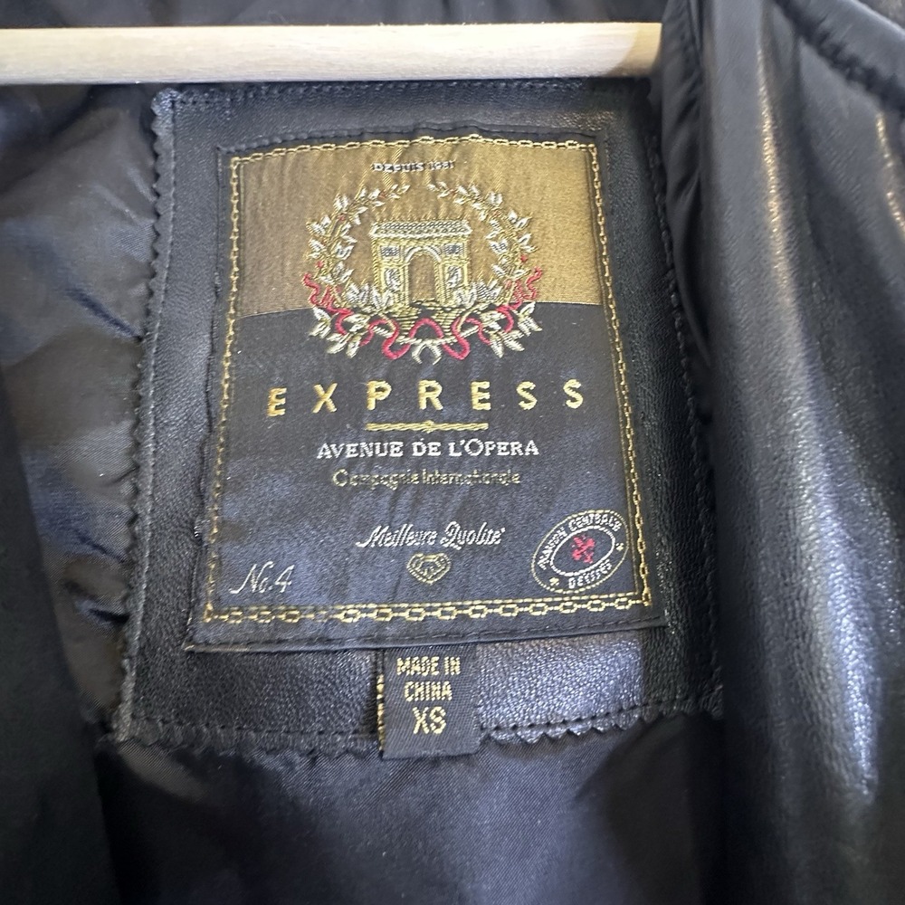 Vtg Express AVENUE DE L' Opera Genuine Black Leather Jacket Women's Moto Sz XS - Picture 2 of 8